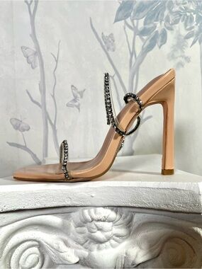 Fashion Nova Party Pleaser Gladys Crystal-Strap Stiletto Nude